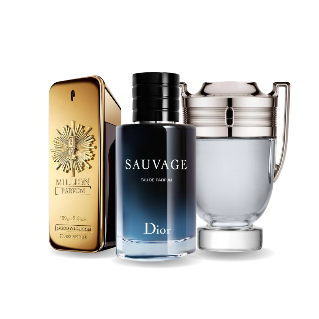 Conjunto de 3 perfumes Paco Rabanne ONE MILLION, Dior SAUVAGE e Paco Rabanne INVICTUS 100ml