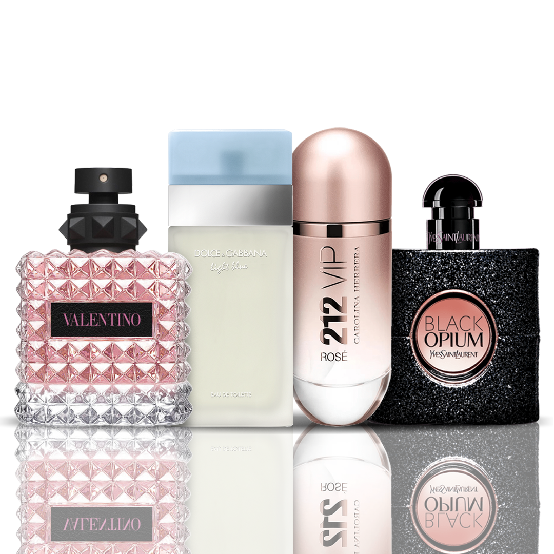 Conjunto 4 Perfumes | Valentino + Light Blue + 212 VIP Rose + Black Opium 100 ml